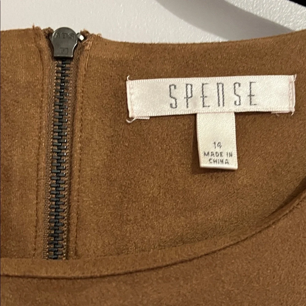 Spense Brown Midi Dress with Studded Detail faux suede short sleeve large sz 14 - Picture 2 of 10